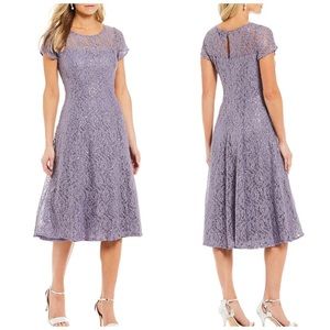 SLNY Sequined Lace Midi Party Dress Purple SZ 16